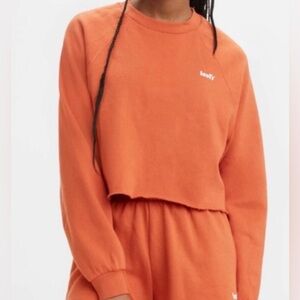 Levi's Graphic Raw Cut Oversized Crew Neck Pullover Cropped Sweatshirt Small